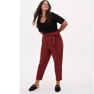 TORRID Brown Self Tie Tapered Pant Madder Brown 24 High Rise Tie Waist Paperbag